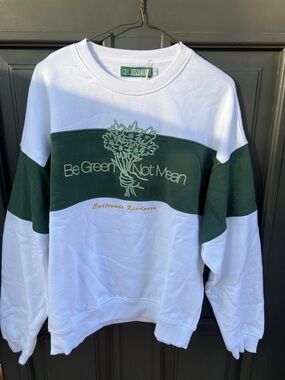 Girl Dangerous 'Be Green Not Mean' White & Forest Green Crewneck Sweatshirt